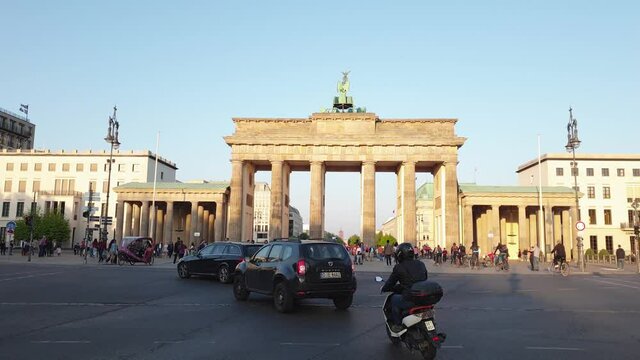 Brandenburger Tor gate in Berlin in summer with blue sky