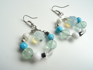 Light Blue Earrings with Gemstone Beads
