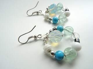 Light Blue Earrings with Gemstone Beads