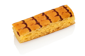 Snack sponge cake produced by the confectionery industry, isolated on white