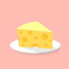 Cheese cartoon. Cheese on white plate.