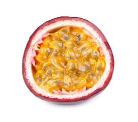 Passion fruit isolated on white background. Half of passionfruit or maracuya, exotic fruit. Clipping path.