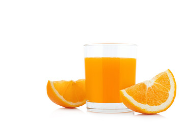 fresh citrus juice in a glass. Slices of oranges and tangerines on a white background