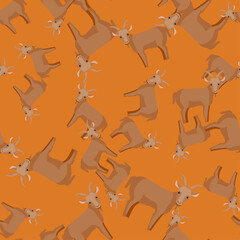 Seamless pattern of goat. Domestic animals on colorful background. Vector illustration for textile.