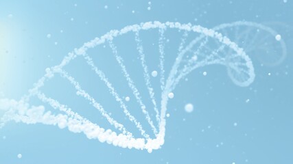Cosmetic water bubble DNA and mRNA background with cell droplets and copy space. Full-Frame macro light blue and white concept 3D illustration of transparent helix as beauty care and science display. - obrazy, fototapety, plakaty