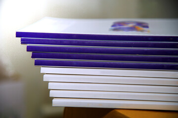 stack of books in library