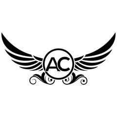 Fototapeta premium black wings icon, Luxury royal wing Letter AC crest Black color, White background