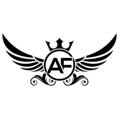 black wings icon, Luxury royal wing Letter AF crest Black color, White background