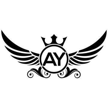 black wings icon, Luxury royal wing Letter AY crest Black color, White background
