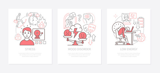 Stress and mood disorder - modern line design style banners set
