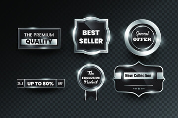Luxury silver badge and labels set design. Eps10 vector illustration