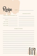 Brown Recipe Book Printable Template, Blank Pages Sheet Organizer Binder, DIY, Kitchen Cookbook	