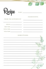 Blank Recipe Book green leaves Template