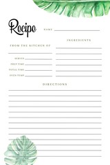 Blank Recipe Book banana leaves Template