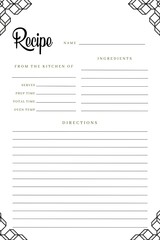 Geometric Recipe Book Printable Template, Blank Pages Sheet Organizer Binder, DIY, Kitchen Cookbook	