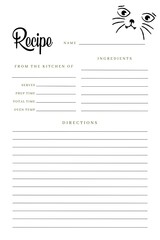Blank Recipe Book Cat Template, White Pages Sheet Organizer Binder, DIY, Kitchen Cookbook