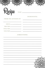 Blank Recipe Book Printable Template mandala