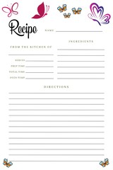 Blank Recipe Book Butterfly Template, Black Pages Sheet Organizer Binder, DIY, Kitchen Cookbook