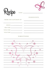 Blank Recipe Book Butterfly Template, Black Pages Sheet Organizer Binder, DIY, Kitchen Cookbook