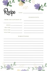 Black Recipe Book Purple Flower Template, Black Pages Sheet Organizer Binder, Kitchen Cookbook