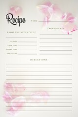Flower Recipe Book Printable Template, Blank Pages Sheet Organizer Binder, DIY, Kitchen Cookbook	