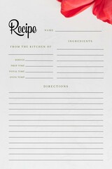 Black Recipe Book Floral Red Template, Black Pages Sheet Organizer Binder, DIY, Kitchen Cookbook