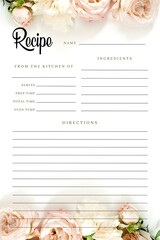 Blank Recipe Book Flower Template, Blank Pages Sheet Organizer Binder, Kitchen Cookbook