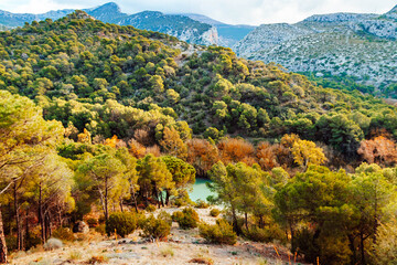 Caminito del Rey walking trail , Kings little pathway, Beautiful views of El Chorro Gorge, Ardales, Malaga, Spain.