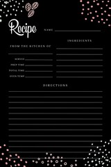 Black and Pink Recipe Book Printable Template, Black Pages Sheet Organizer Binder, DIY, Kitchen Cookbook