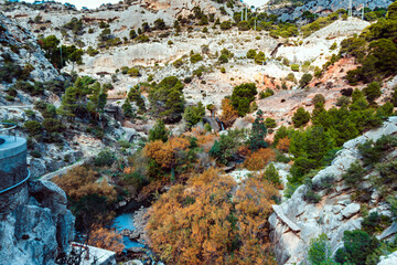 Caminito del Rey walking trail , Kings little pathway, Beautiful views of El Chorro Gorge, Ardales, Malaga, Spain.