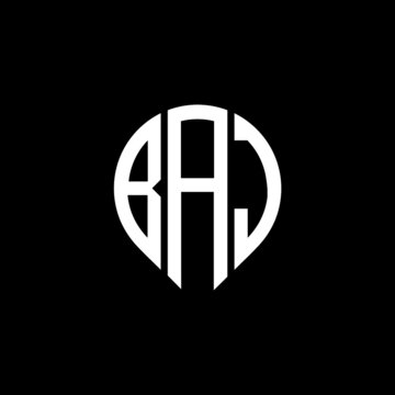 BAJ letter logo design on black background. 
BAJ circle letter logo design with ellipse shape.
BAJ creative initials letter logo concept.BAJ logo vector. 