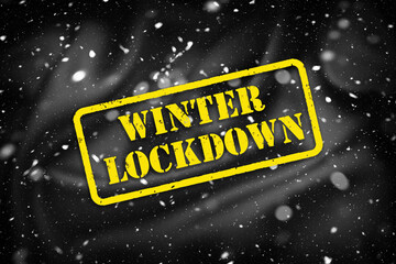 Winter lockdown text on snowy abstract background