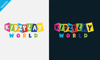 Kids text Kindergarten Logo design vector template