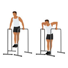 Obraz premium Man doing Gironda Dips exercise. Flat vector illustration isolated on white background. workout character set