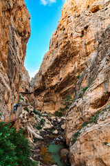 Caminito del Rey walking trail , Kings little pathway, Beautiful views of El Chorro Gorge, Ardales, Malaga, Spain.
