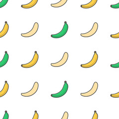 Obraz na płótnie Canvas Banana Fruit Seamless Pattern On A White Background. Fresh Banana Vector Illustration
