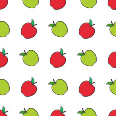 Apple Fruit Seamless Pattern On A White Background. Fresh Apple Vector Illustration
