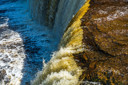 Tahquamenon Falls Drop-Off Point - force of water rushing off into pool below 358
