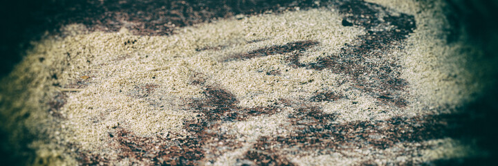 messy wood shavings on table, abstract shape, vintage look