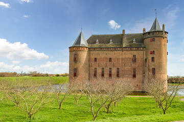Fototapeta na wymiar Castle Muiderslot, a beautiful old medieval castle located in Muiden near Amsterdam, the Netherlands.