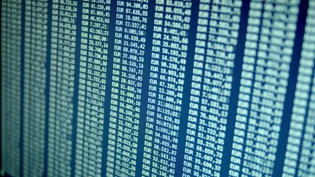 Euros Rows Of Banking Account Balance on Blue Background