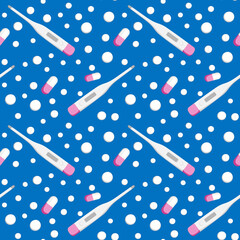 medicine. Thermometer and tablets or vitamins. Design element. background. pidemic, hospital