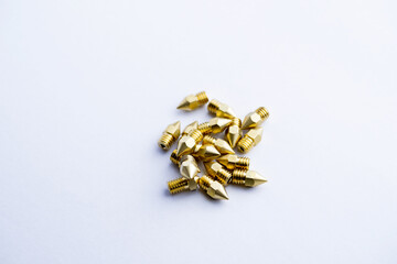 New brass nozzles for 3d printer isolated on white background