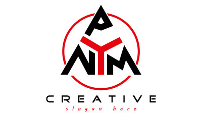 triangle badge with circle NPM letter logo design vector, business logo, icon shape logo, stylish logo template