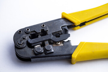 Modular plug crimpers for RJ-45, white background, Crimper, Twisting Cable Tool for Crimping RJ 45 LAN cable