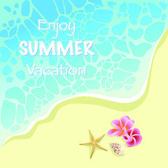 Enjoy summer vacation vector illustration. Sea, beach. tropical background with lettering.