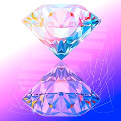 Realistic diamond isolated on an abstract background. Vector illustration.