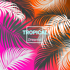 Vector banner with color tropical leaves text