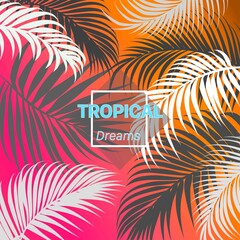 Vector banner with color tropical leaves text