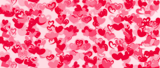 Background of translucent small hearts in red colors